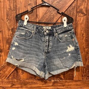 Free people We The Free Distressed Denim Jean Shorts Blue Rip Cuffed HighWaisted